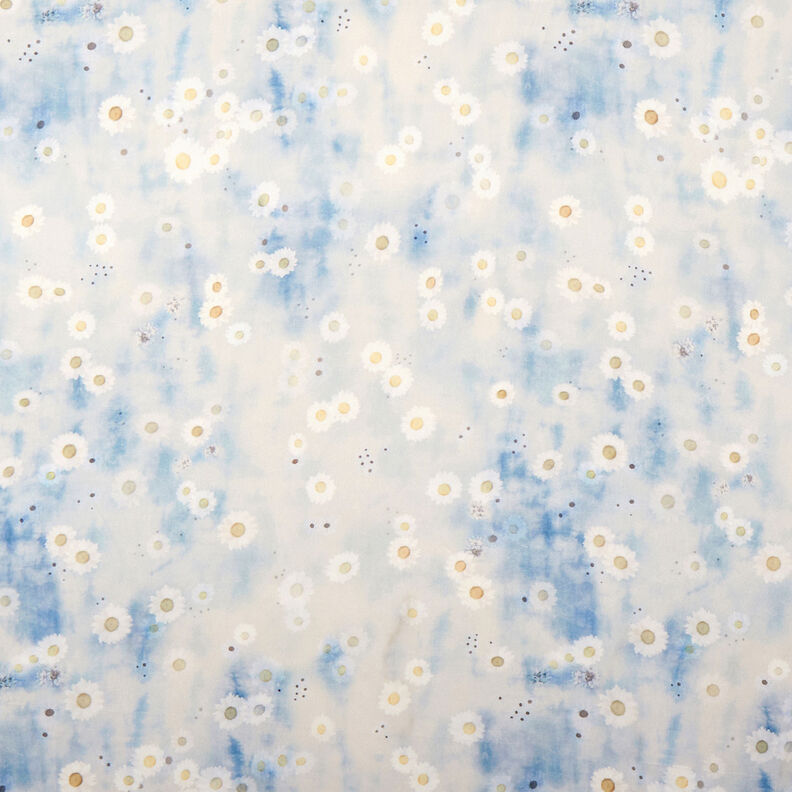 Daisy batik stretch satin – natural/light blue,  image number 1