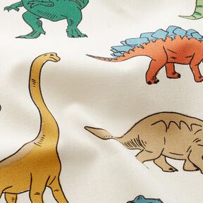 Decor Fabric Half Panama striking dinosaurs – offwhite/dark green, 