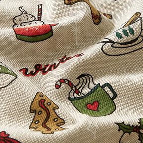 Decor Fabric Half Panama wintry sketches – natural/pine, 