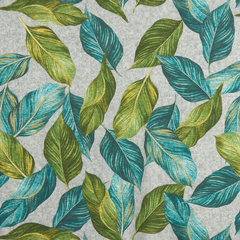 Decor Fabric Canvas ficus leaves – blue spruce/grey,  image number 1