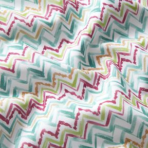 Cotton Poplin Brush stroke zigzag Digital Print – white/eucalyptus, 
