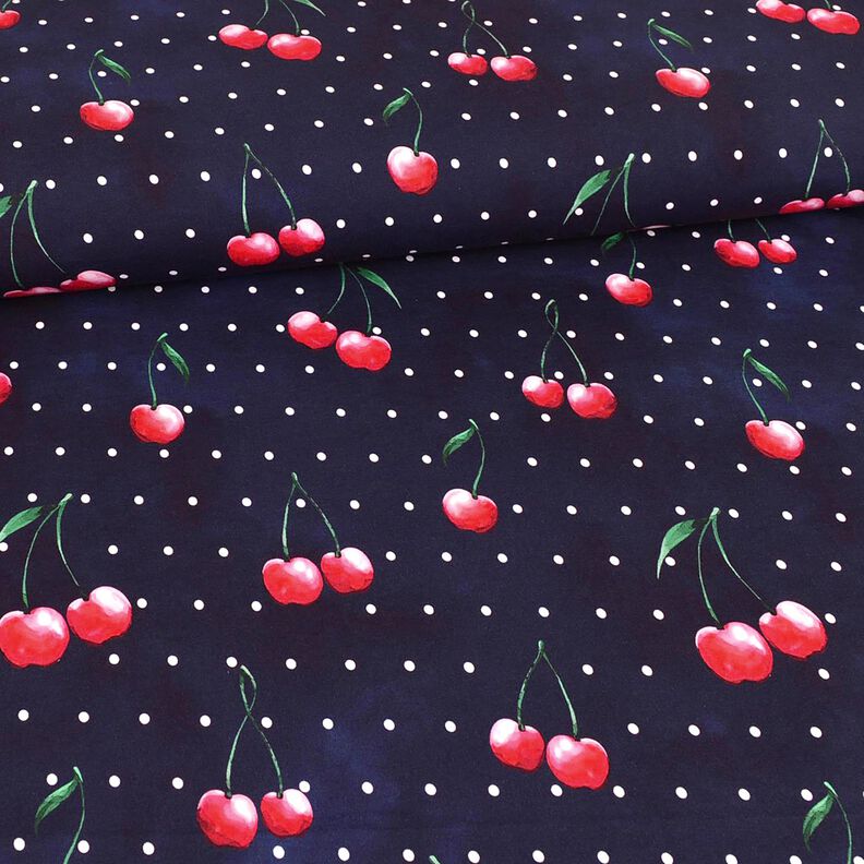 Cotton Jersey Cherries with dots | Glitzerpüppi – navy blue,  image number 2