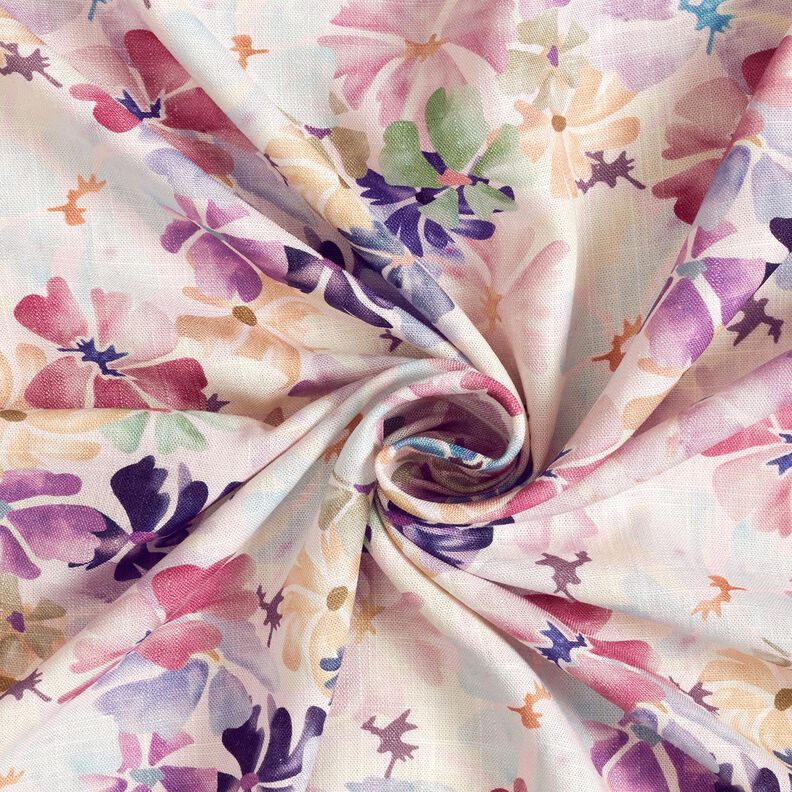 Watercolour flowers viscose linen blend – ivory,  image number 3