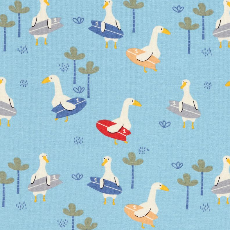 Cotton Jersey geese go surfing Digital Print – light blue,  image number 1