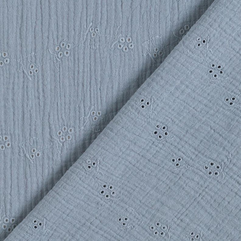 Double Gauze/Muslin Broderie Anglaise flower tendrils – blue grey,  image number 4