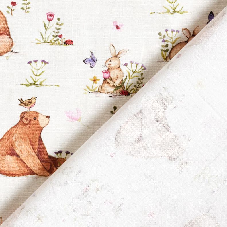 Cotton Poplin Hare and Bear Digital Print – ivory,  image number 4