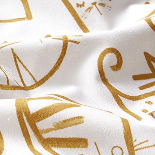 Cotton Cretonne cat sketches – mustard/ivory, 