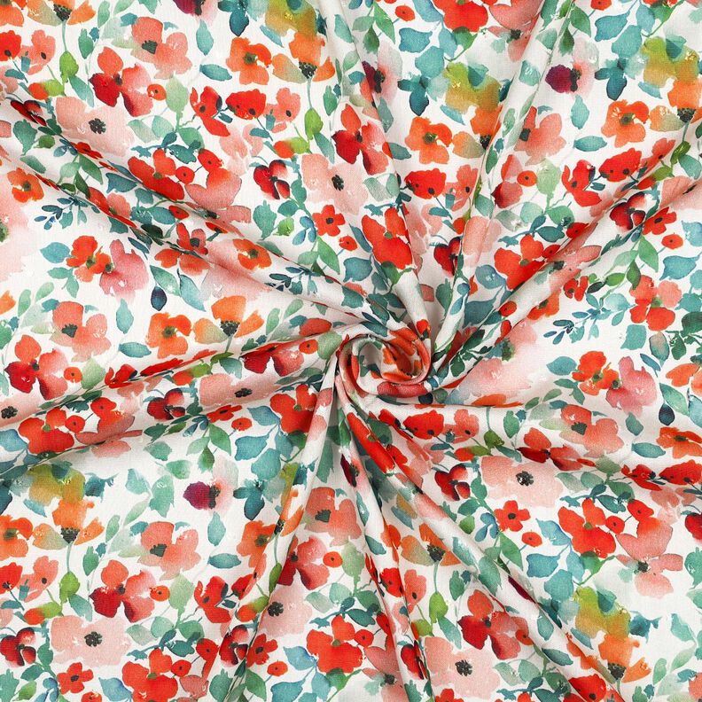 Viscose Voile Dobby Summer Meadow Digital Print – white/fire red,  image number 3
