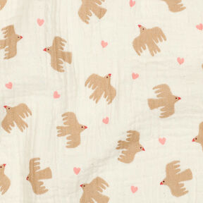 GOTS Double Gauze/Muslin Birds and hearts | Poppy Fabrics – offwhite, 