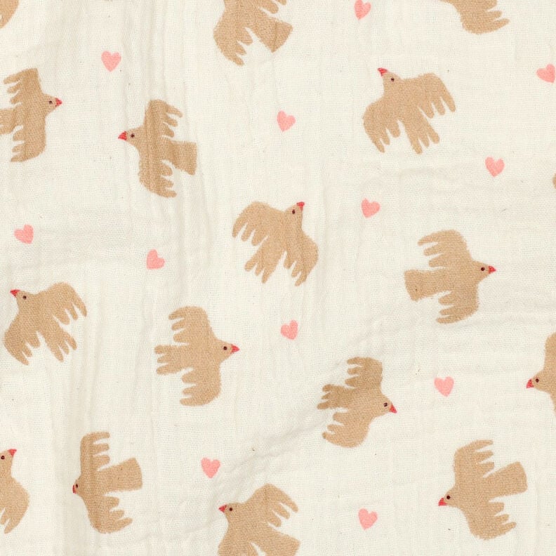 GOTS Double Gauze/Muslin Birds and hearts | Poppy Fabrics – offwhite,  image number 3