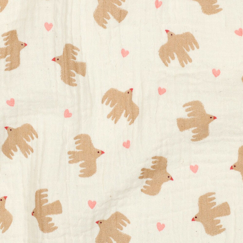 GOTS Double Gauze/Muslin Birds and hearts | Poppy Fabrics – offwhite, image number 3