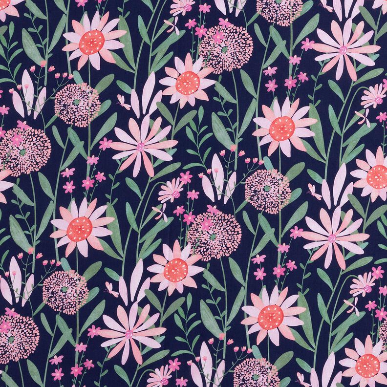 Cotton Poplin large meadow flowers Digital Print | Poppy Fabrics – midnight blue,  image number 1