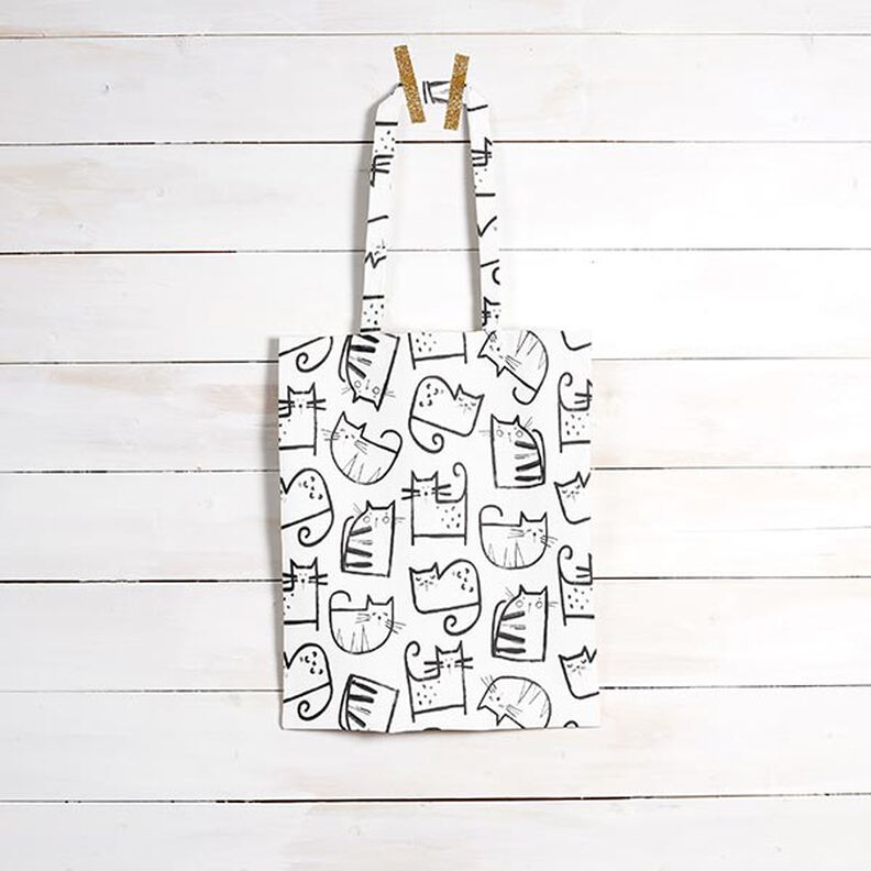 Cotton Cretonne cat sketches – black/ivory,  image number 8