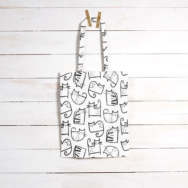 Cotton Cretonne cat sketches – black/ivory,  image number 8