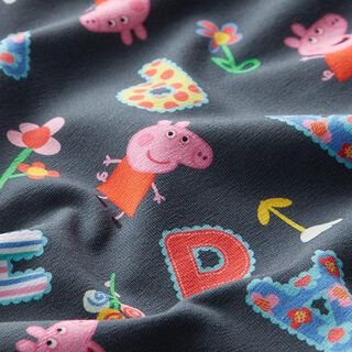 Cotton Jersey Licensed Fabric Peppa Pig Letters and Flowers | ABC Ltd. – grey, 