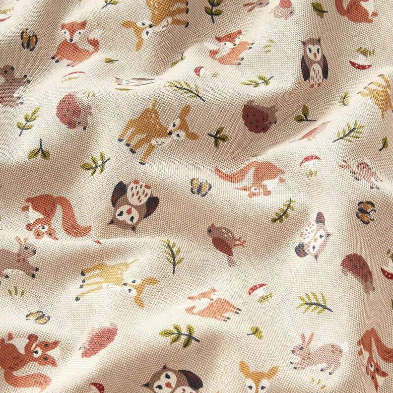 Decor Fabric Half Panama Friendly Forest Animals – natural/brown,  image number 2