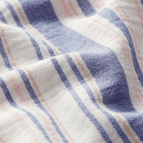 Double Gauze/Muslin yarn dyed stripes | Poppy – white/navy blue | Remnant 50cm, 