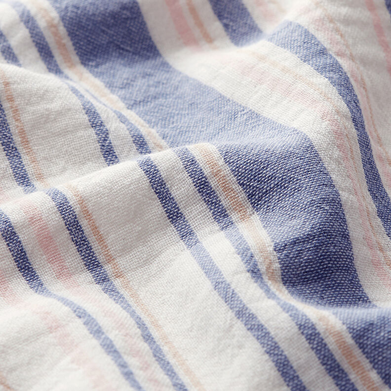 Double Gauze/Muslin yarn dyed stripes | Poppy – white/navy blue,  image number 2