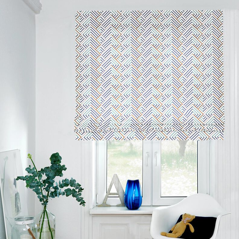 Decor Fabric Half Panama modern diamonds – white/blue,  image number 5