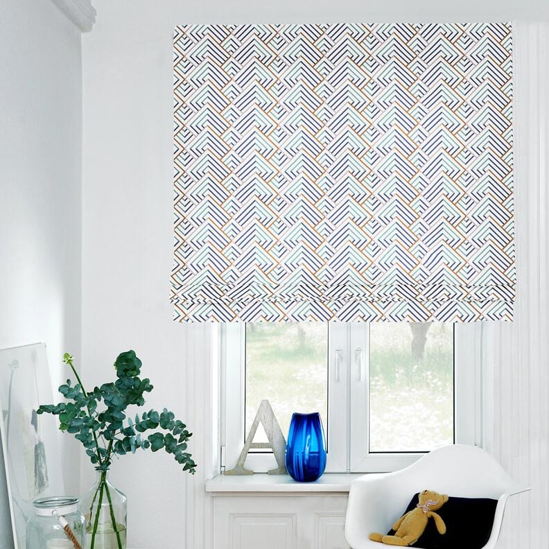 Decor Fabric Half Panama modern diamonds – white/blue, image number 5