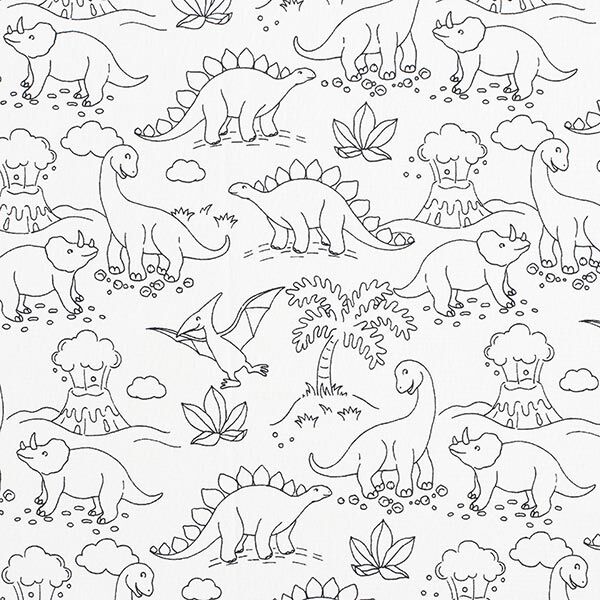 Cotton Poplin Colouring Fabric dinosaurs – white/black,  image number 1