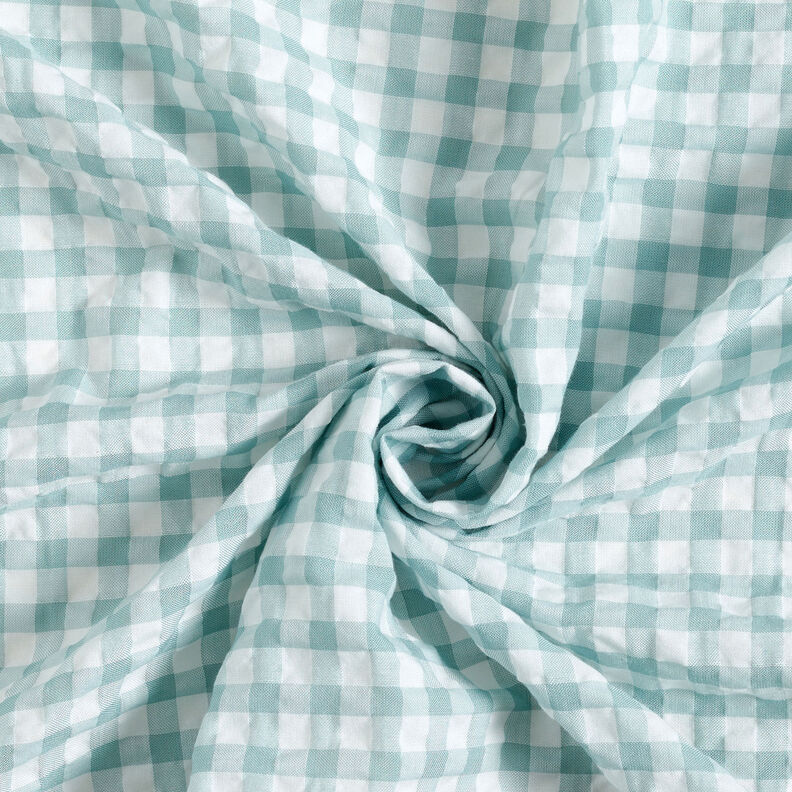 Large gingham check seersucker – white/eucalyptus,  image number 3