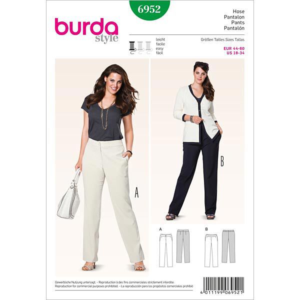 Pants w shaped / elasticated waistband, Burda 6952,  image number 1