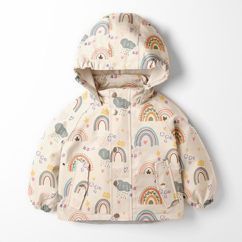 Raincoat Fabric colourful rainbows Digital Print – cream,  image number 7