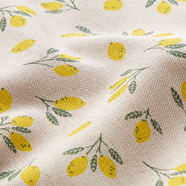 Decorative half Panama fabric Mini lemons – yellow/natural,  image number 2