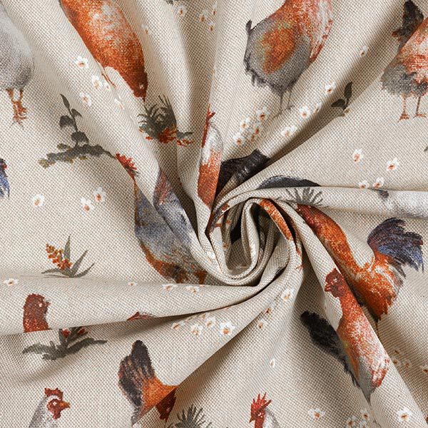 Decor Fabric Half Panama Chickens – natural/terracotta,  image number 3