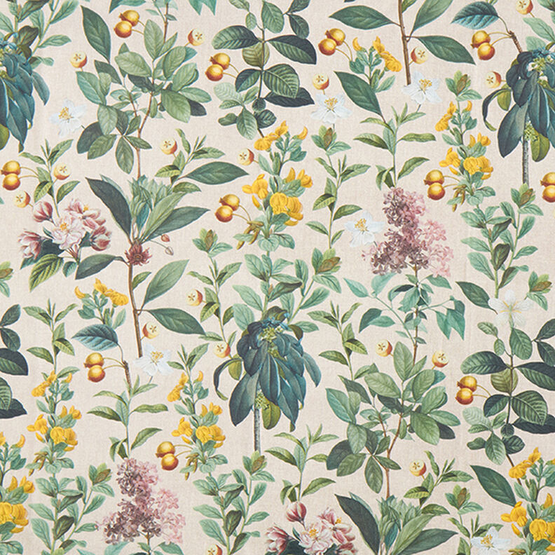 Decor Fabric Half Panama Nostalgic Plants – cashew/pine,  image number 1