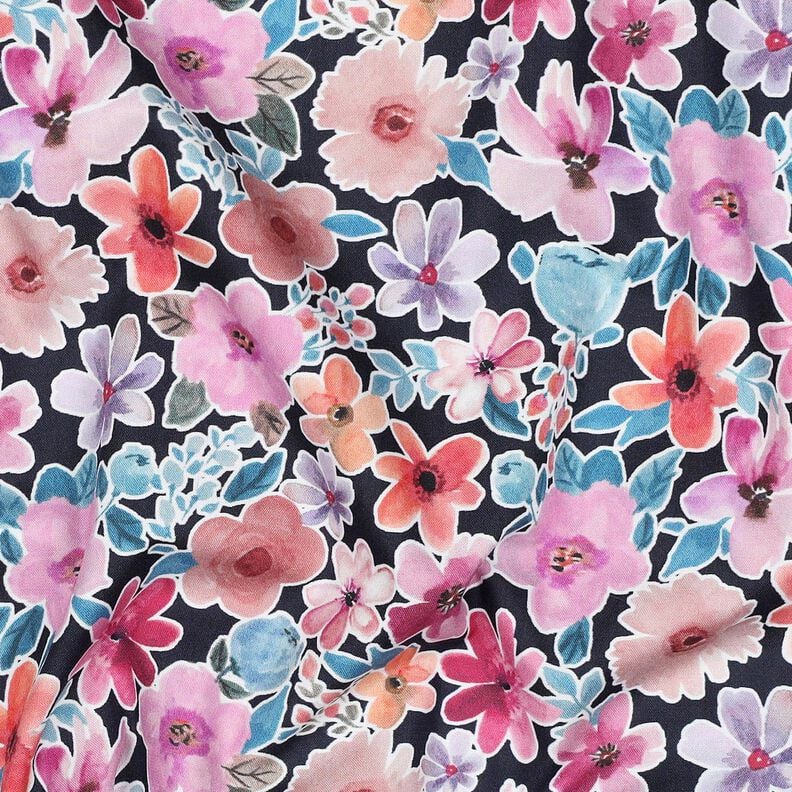 Cotton Poplin Flowers | Poppy Fabrics – blue-black,  image number 2
