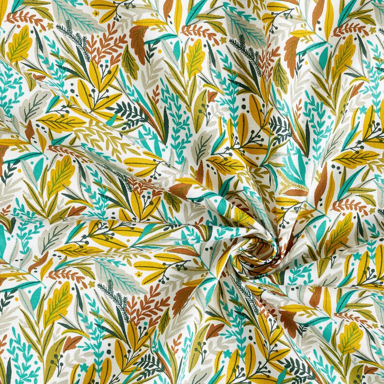 Cotton Cretonne fine leaves and branches – white/silk grey, image number 3