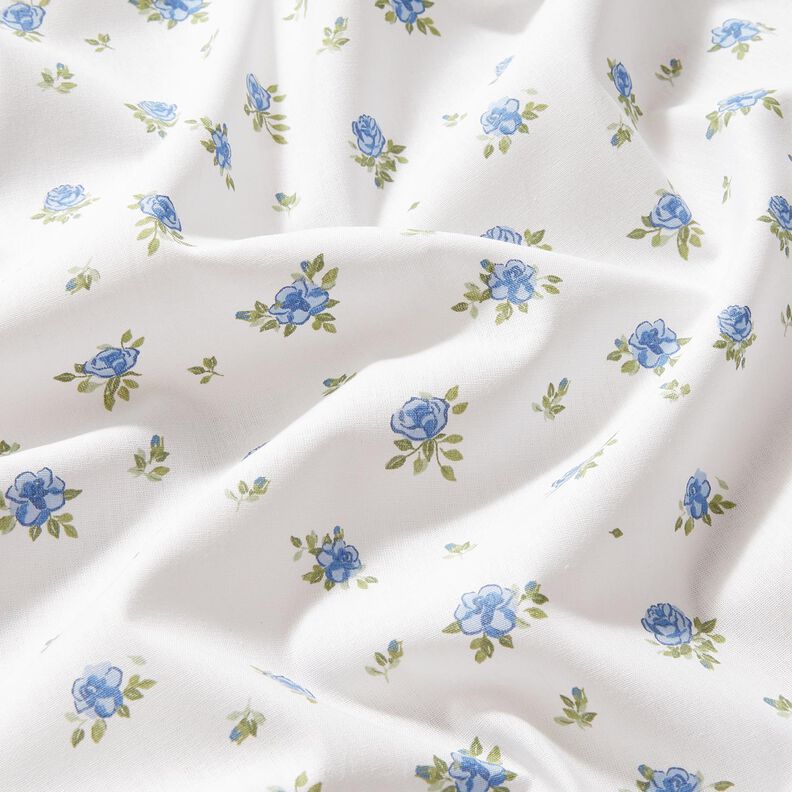 Cotton Poplin Delicate Roses – light blue/white,  image number 2