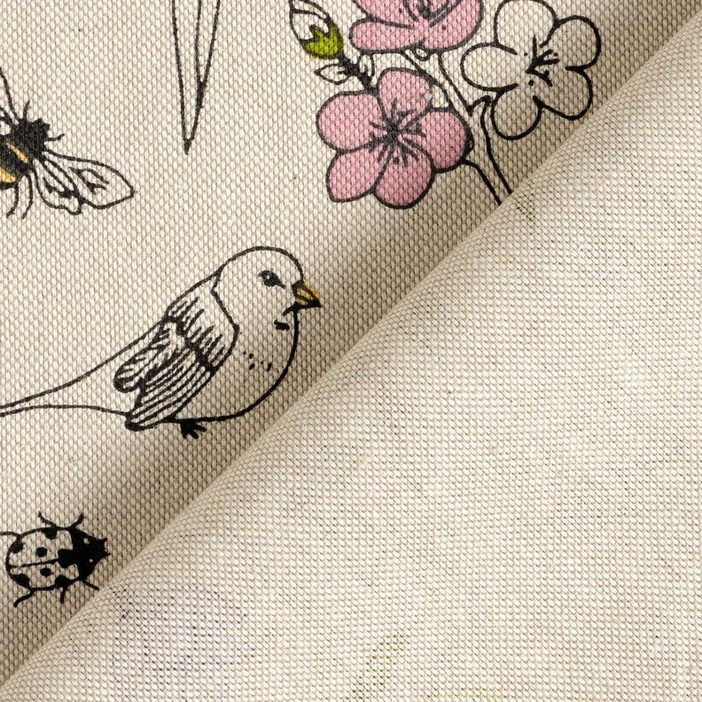 Decor Fabric Half Panama Spring flowers – natural/pink,  image number 4