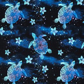Cotton Jersey Aloha turtles | Glitzerpüppi – midnight blue/light turquoise, 