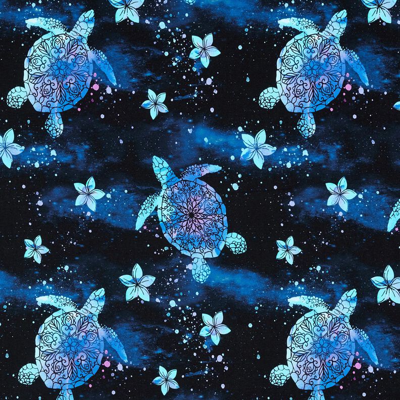 Cotton Jersey Aloha turtles | Glitzerpüppi – midnight blue/light turquoise,  image number 1