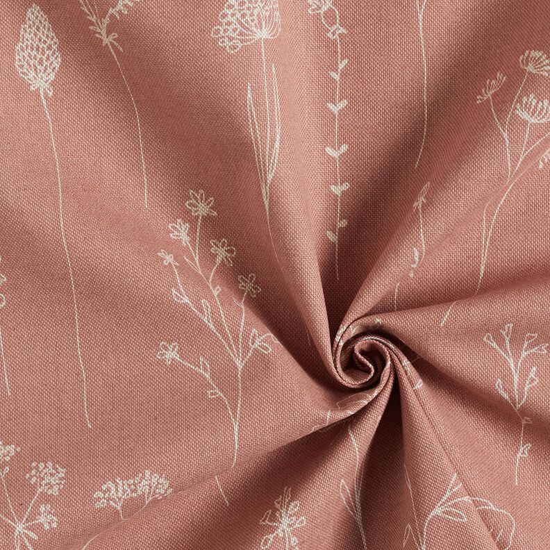 Decor Fabric Half Panama Delicate Flowers – dusky pink,  image number 3