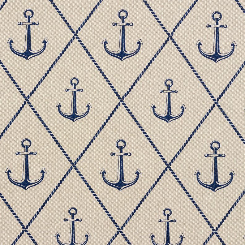 Decor Fabric Half Panama classic anchor – natural/navy blue,  image number 1