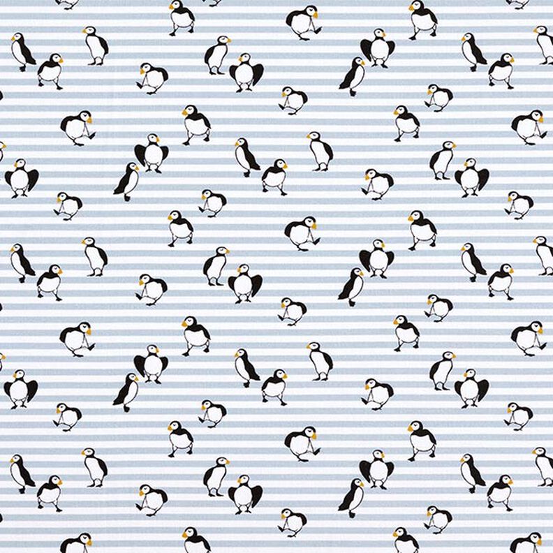 Cotton Jersey Puffins and stripes Digital Print – white/dove blue,  image number 1