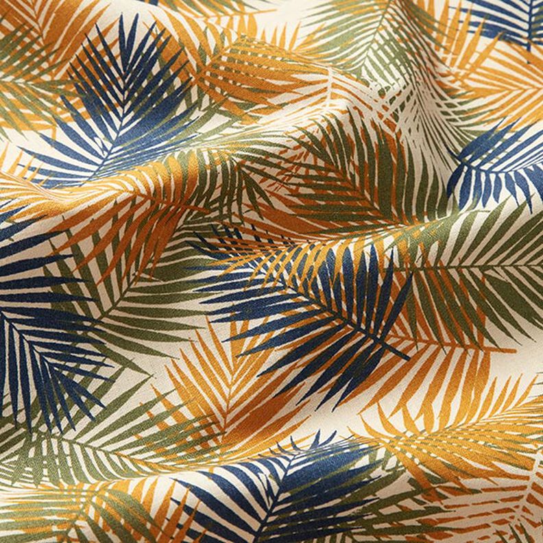 Cotton Cretonne palm leaves – light beige/blue,  image number 2