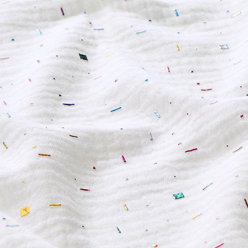 Double Gauze/Muslin Rainbow glitter lines Foil Print – offwhite,  image number 2