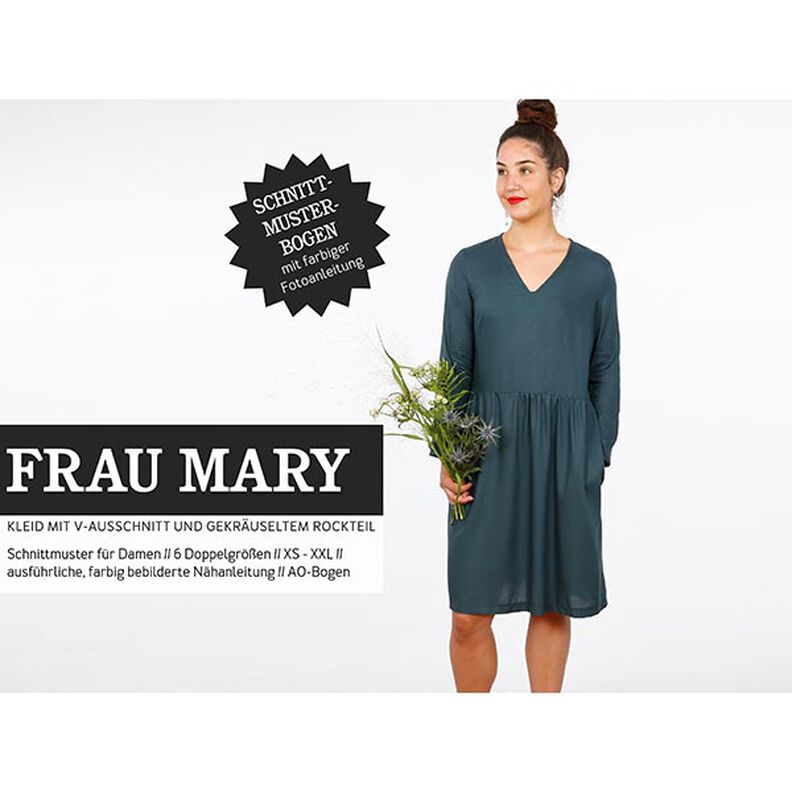 FRAU MARY - dress with a V-neckline and a ruffled skirt, Studio Schnittreif  | XS -  XXL,  image number 1