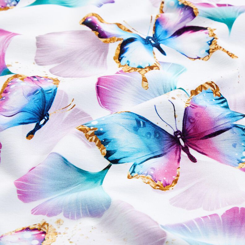 Cotton Jersey Ginkgo Butterflies | Glitzerpüppi  – white,  image number 2