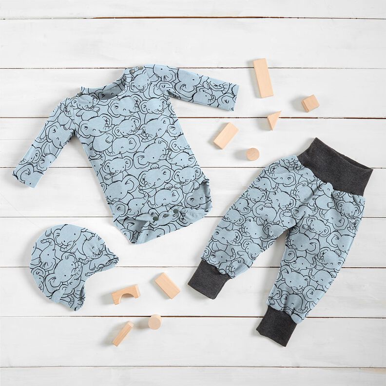 Cotton Blend Jersey Elephant swarm – silver blue,  image number 7