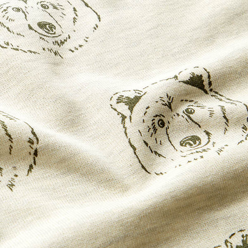 Brushed Sweatshirt Fabric Bear – light beige/olive,  image number 2