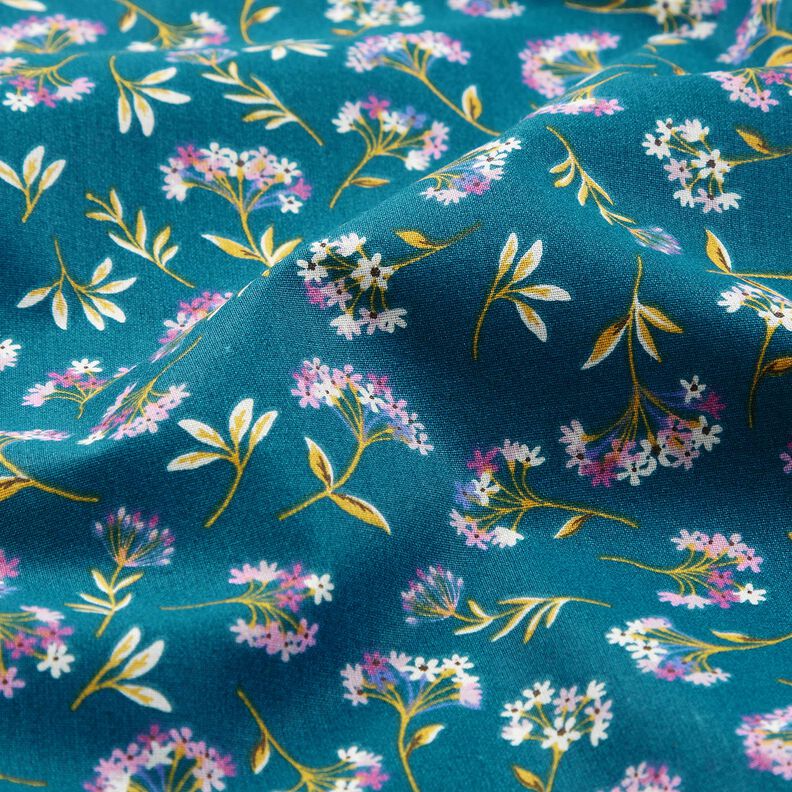 Cotton Cretonne delicate flowers – ocean blue,  image number 2