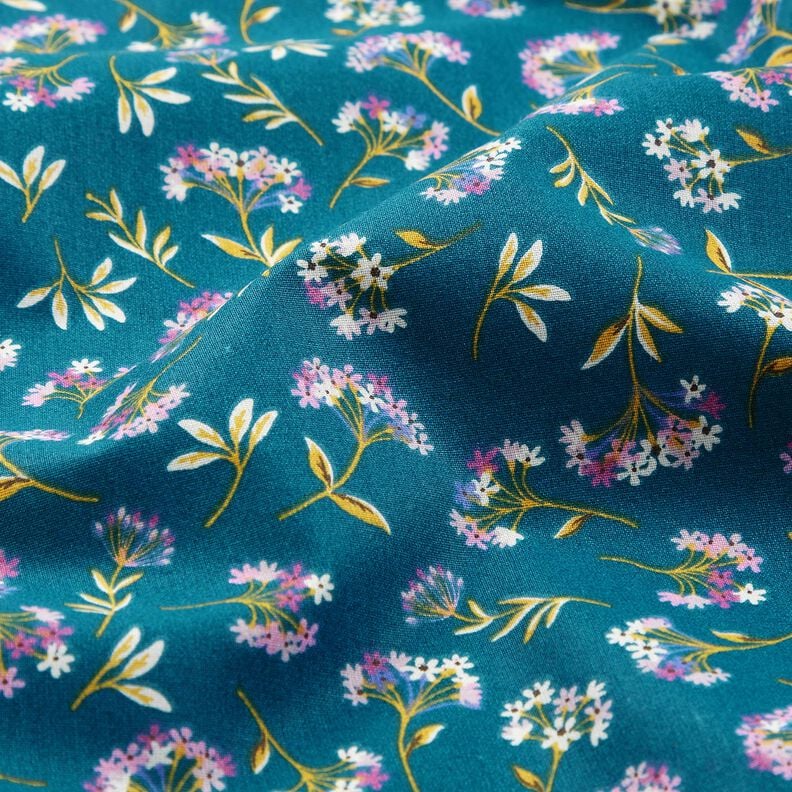 Cotton Cretonne delicate flowers – ocean blue, image number 2