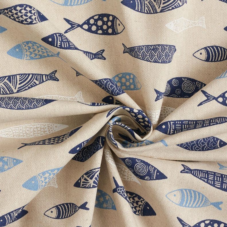 Decor Fabric Half Panama abstract school of fish – natural/blue,  image number 3