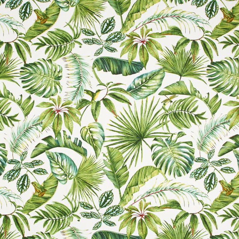 Decor Fabric Half Panama exotic leaves – green/white,  image number 1